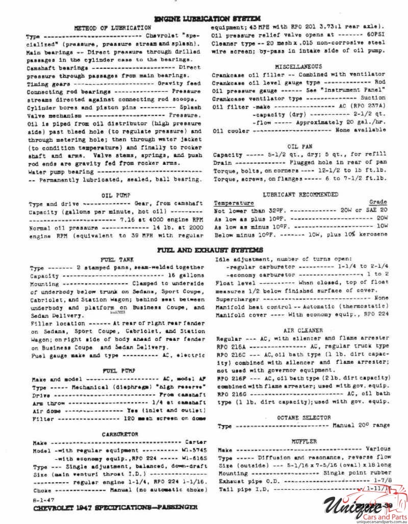 1947 Chevrolet Specifications Page 6